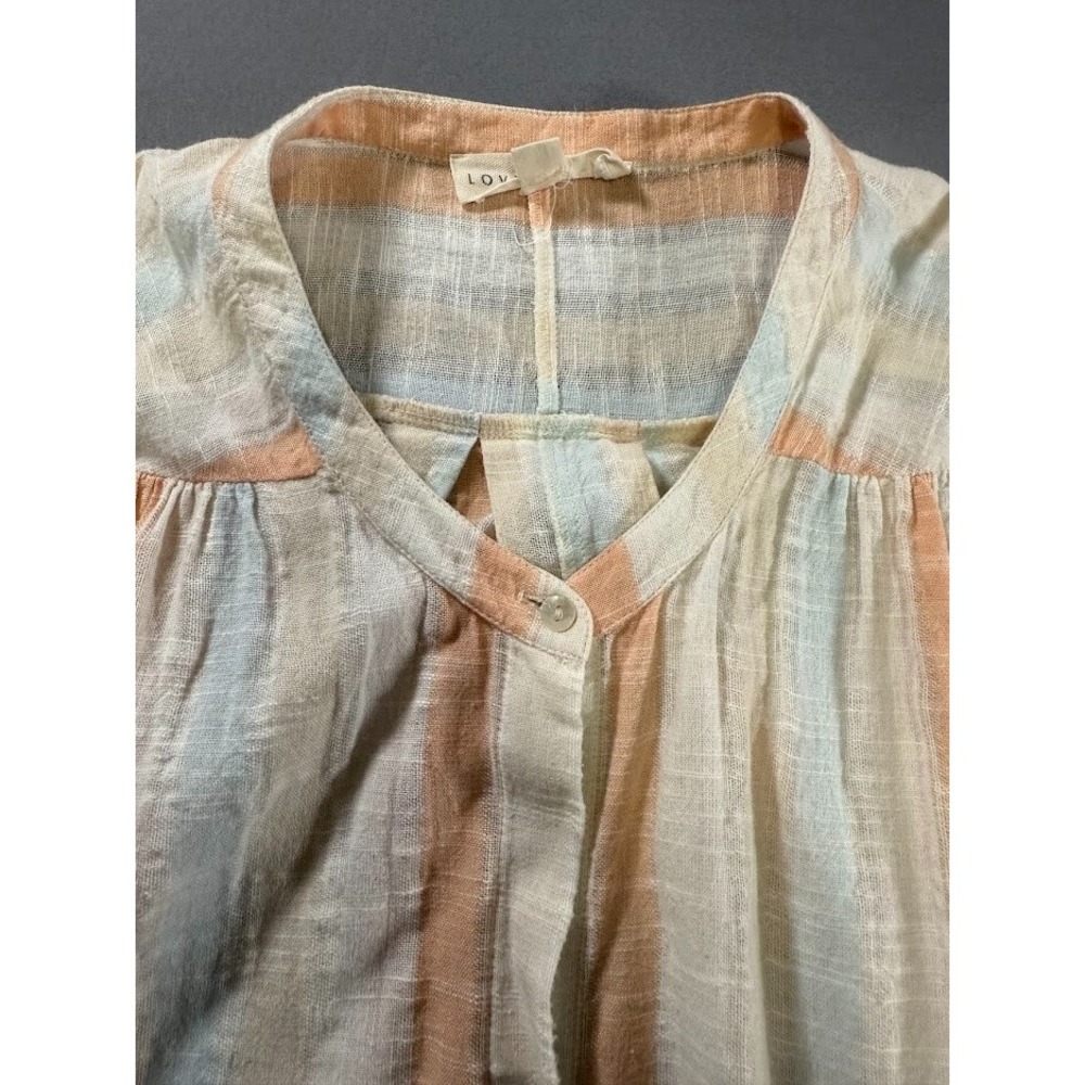 Love‎ Stitch Blouse Women Medium Large Multicolor Striped Crew Neck Lightweight - Picture 5 of 15